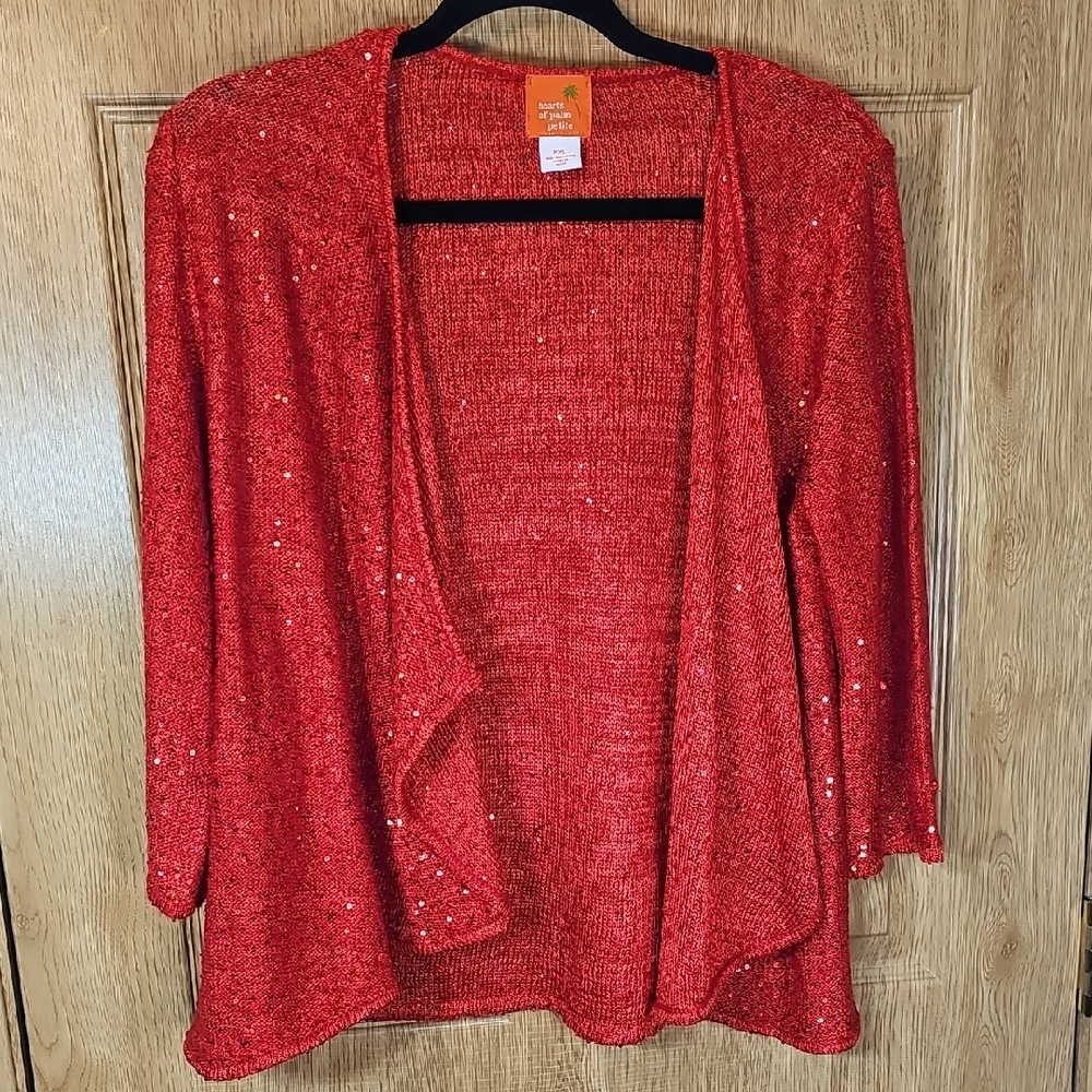 Elegant Red Sequin Women's Cardigan